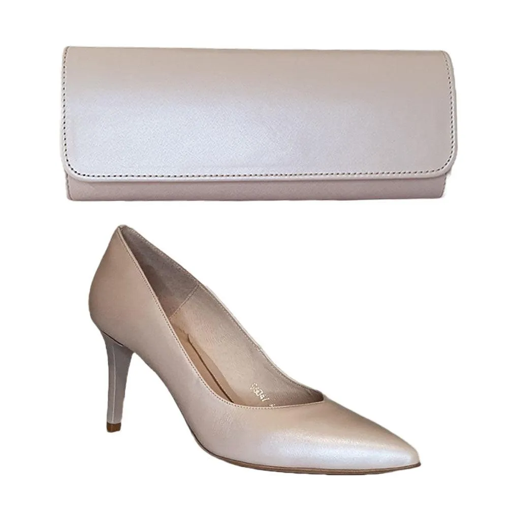 Emis Womens Shoe S6047 Beige Chunky Heel Smart High Heels