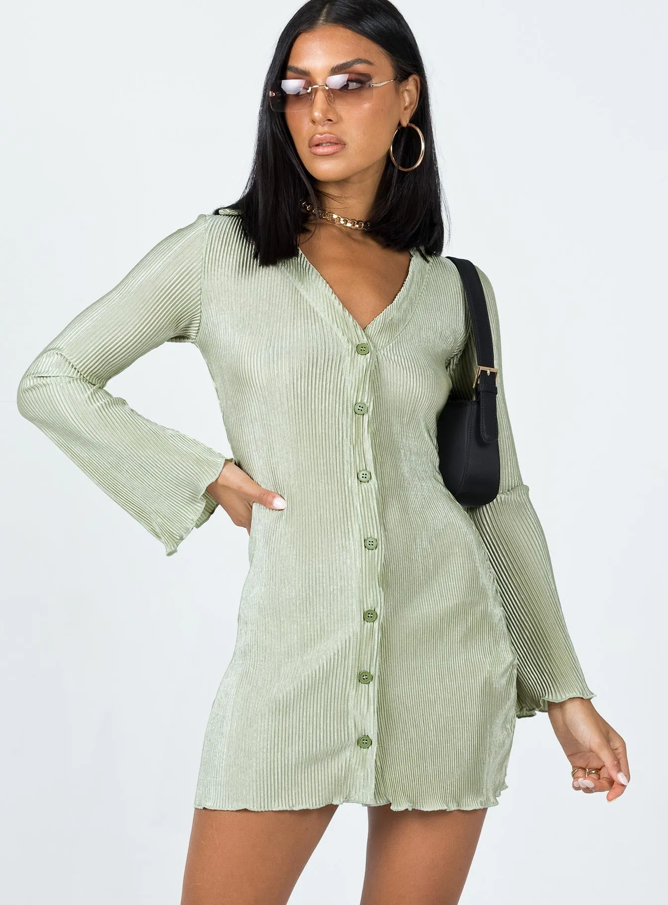 Danyon Mini Dress Green Smart Waistband Fit Stylish Appeal
