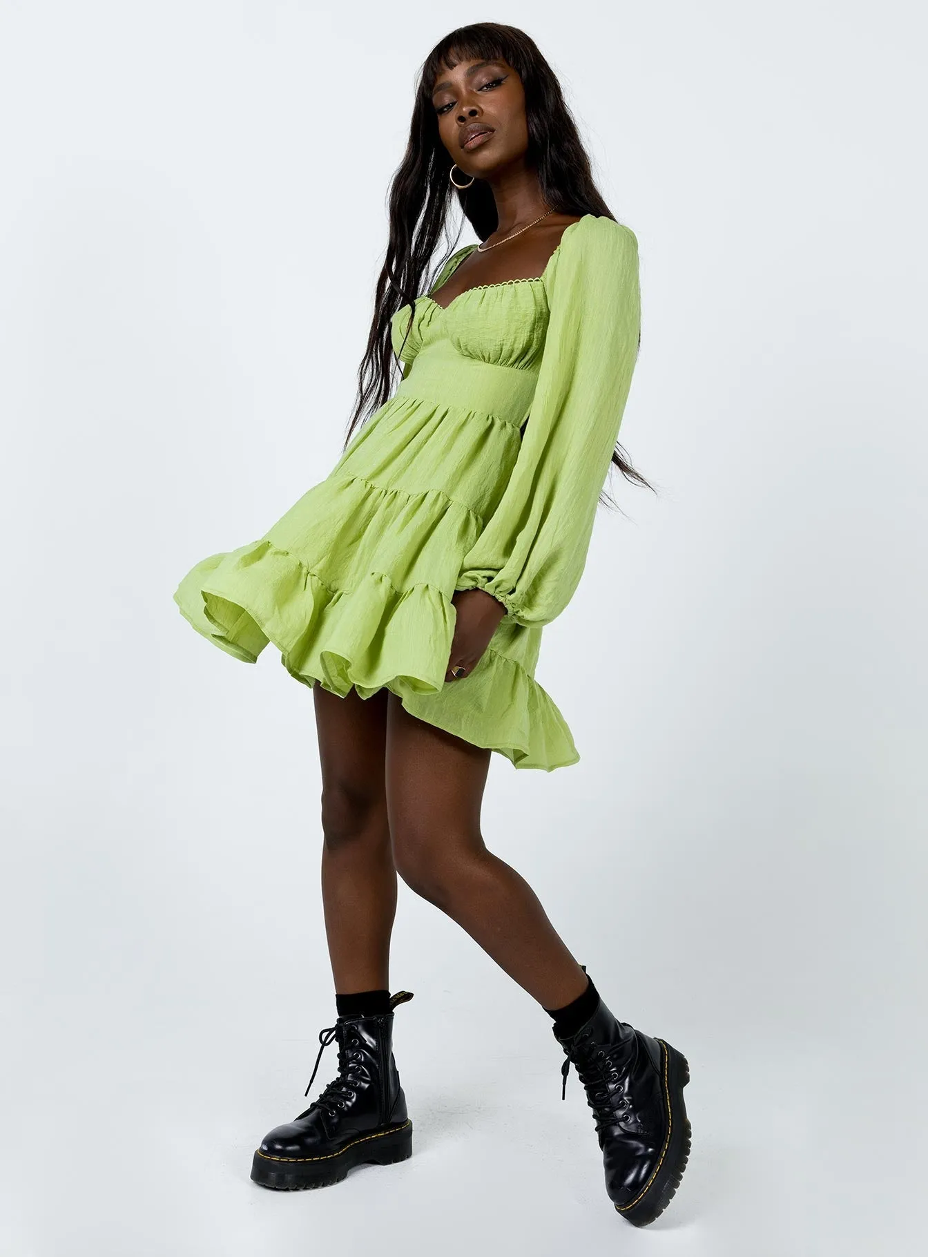 Classic Layering Danny Long Sleeve Mini Dress Green