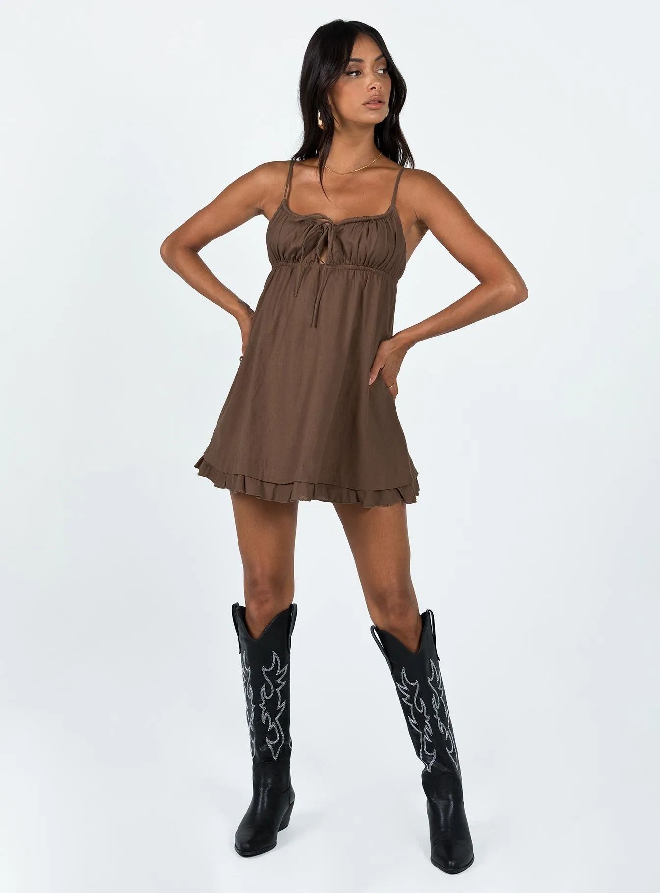 Muted Tones Love Energy Empress Of Love Mini Dress Brown