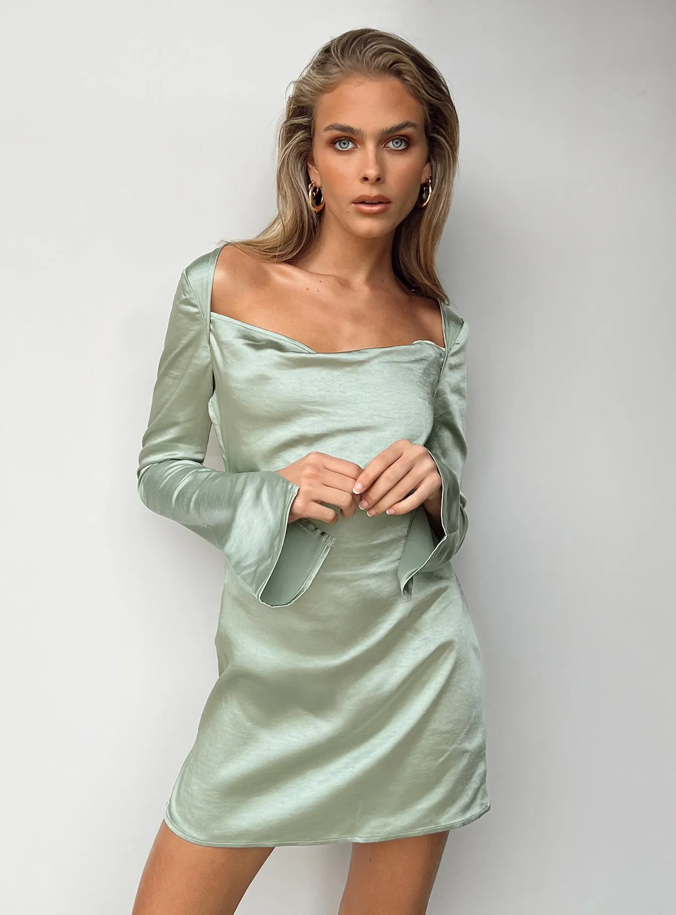 Neutral palette Soul Warm Maia Long Sleeve Mini Dress Green