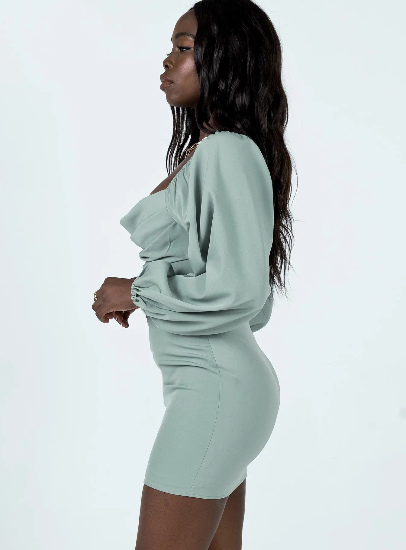 Lillie Long Sleeve Mini Dress Sage Cozy Texture Smooth silhouette