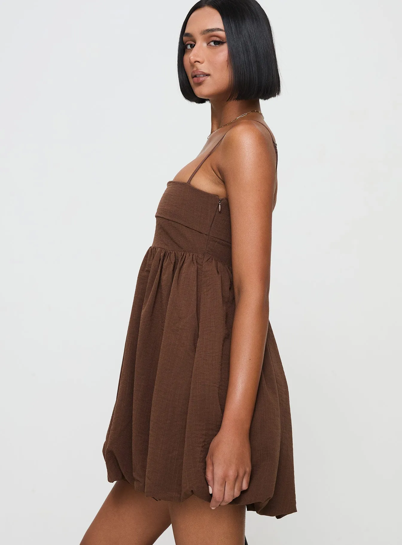 Layken Bubble Hem Mini Dress Chocolate Light Base