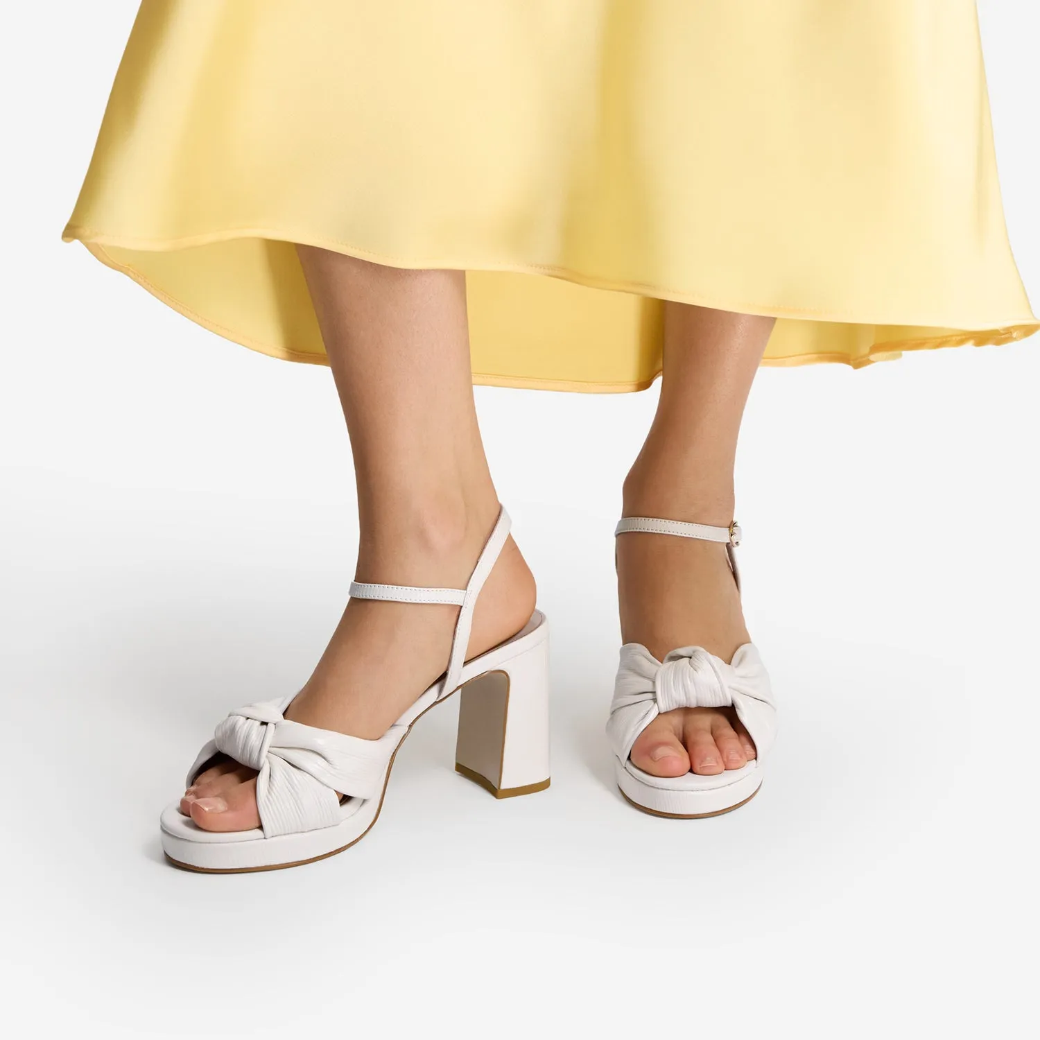 Comfortable Footbed Kate Sandal Heel | Cream Leather