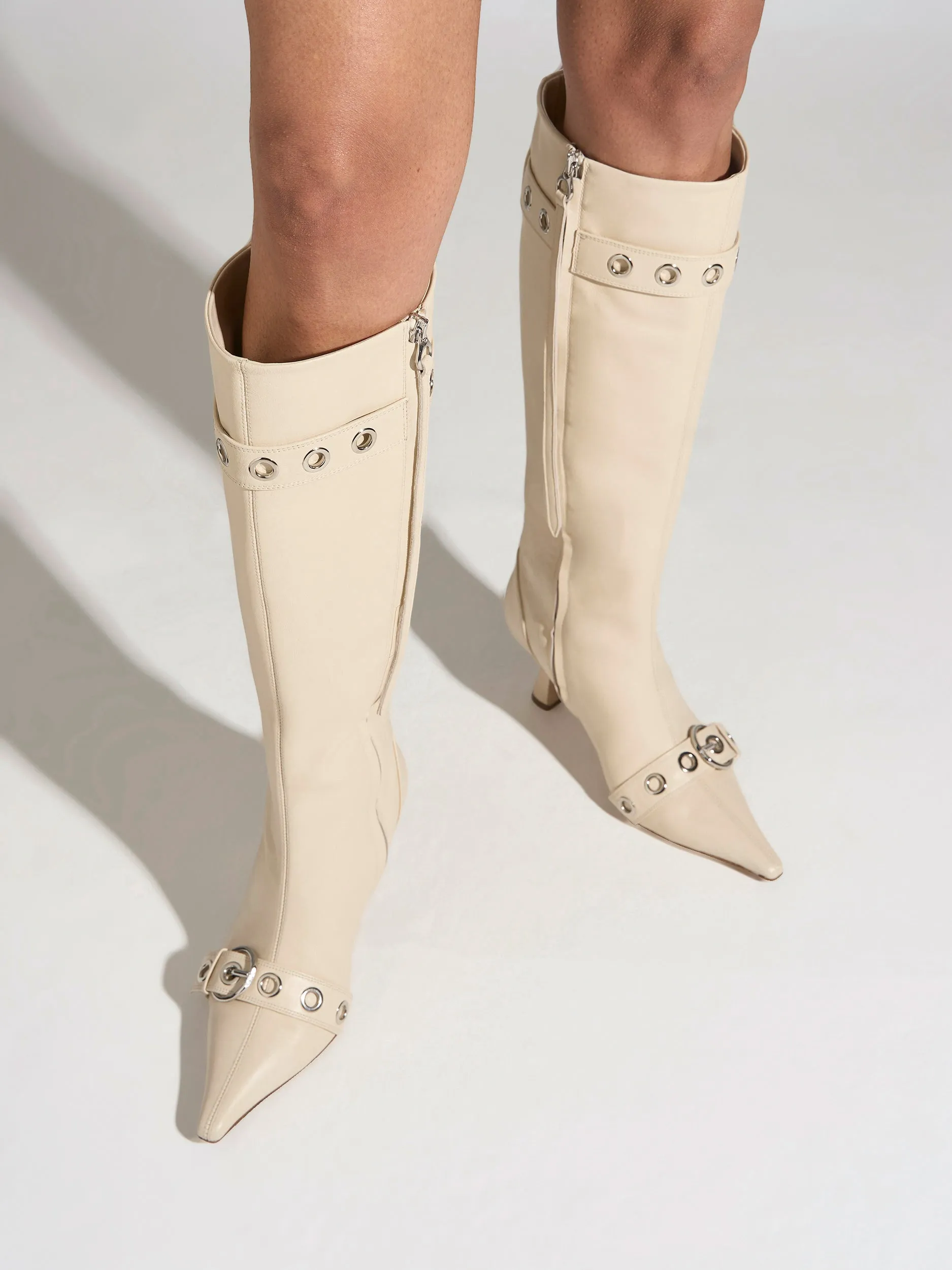 Vivian Eyelet High Boots Pull-on style Modern Lines