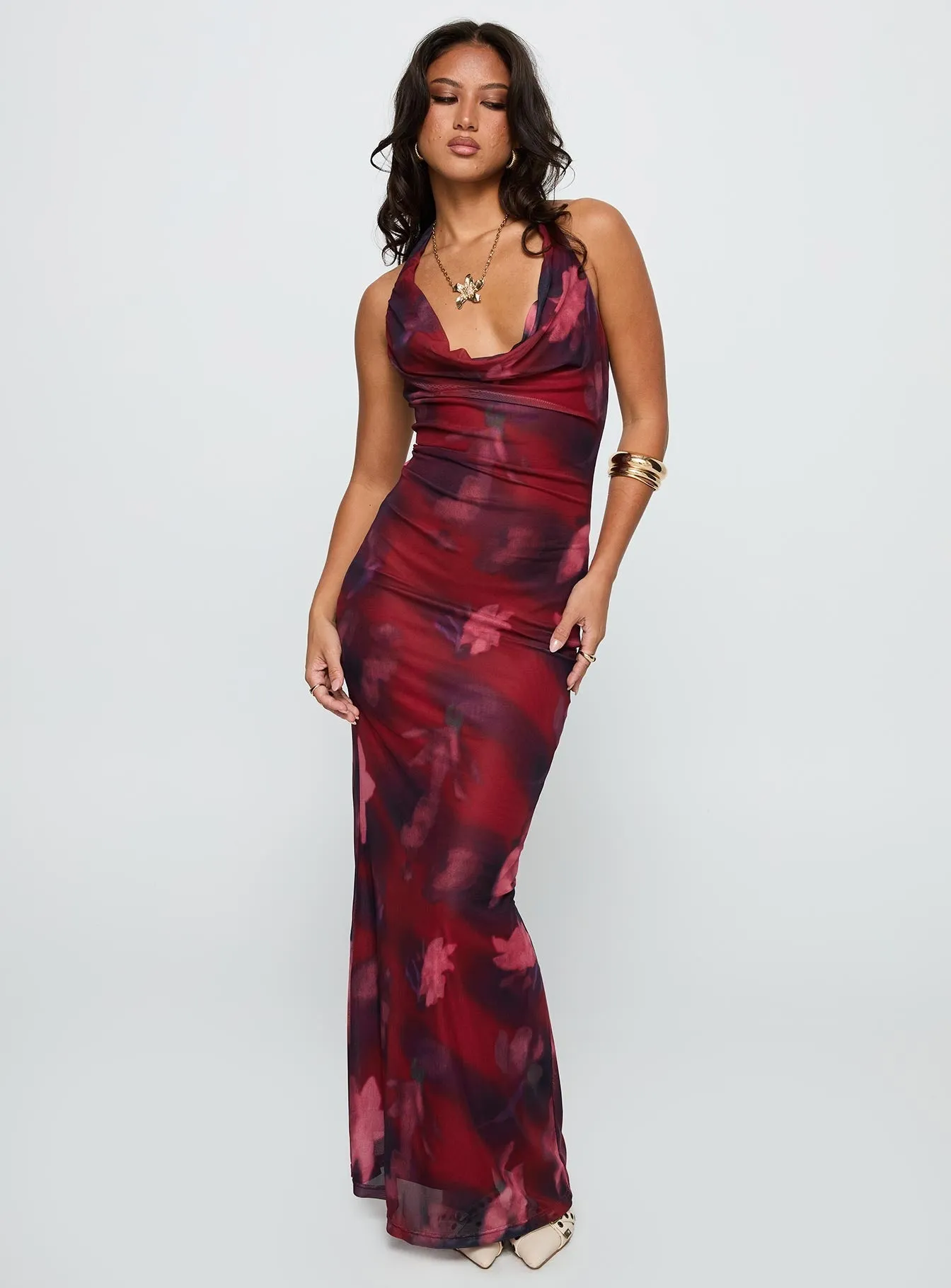 Travel Essential knee-length Vixyn Halter Maxi Dress Red Multi