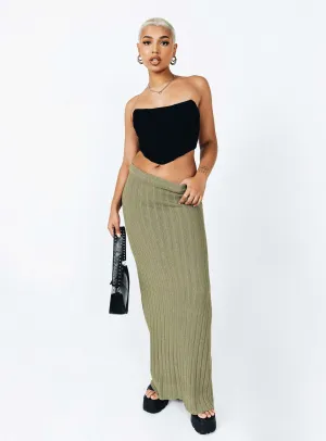 Belle Knit Maxi Skirt Khaki Smooth Look