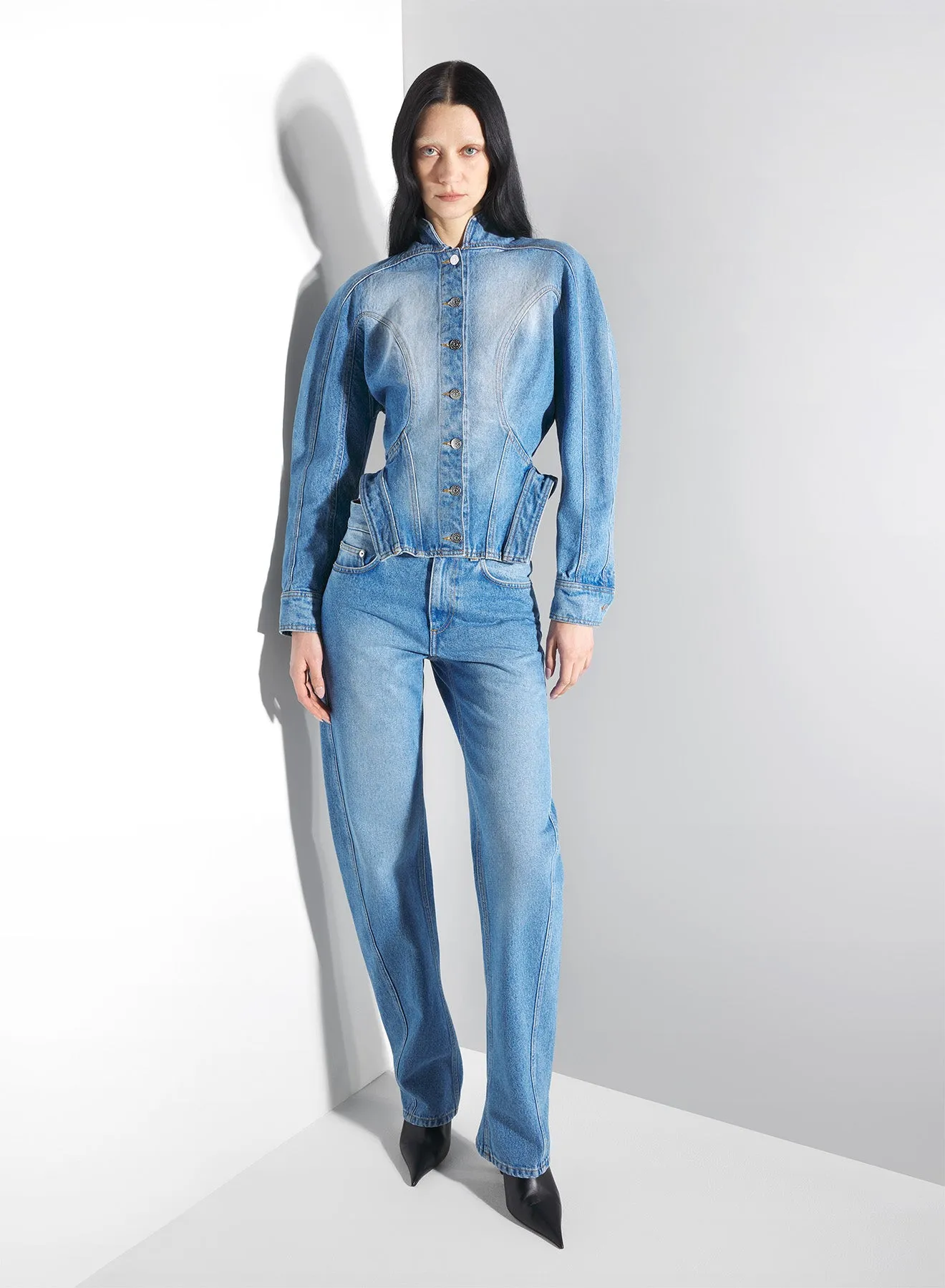 sculptural blue denim jacket Non Irritating Seams Quick Dry Material