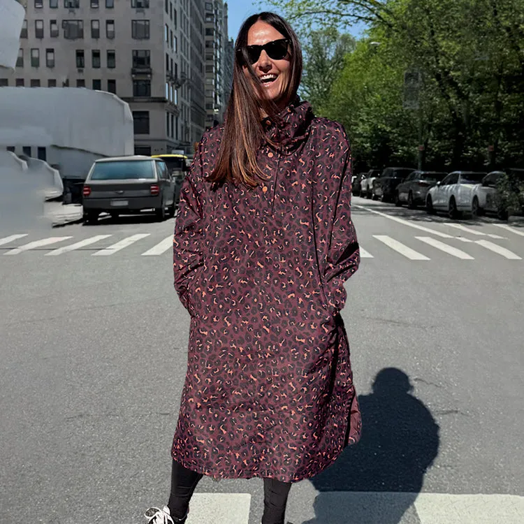 Leopard Rain Mac Windproof Inner Layer Stand Up Collar