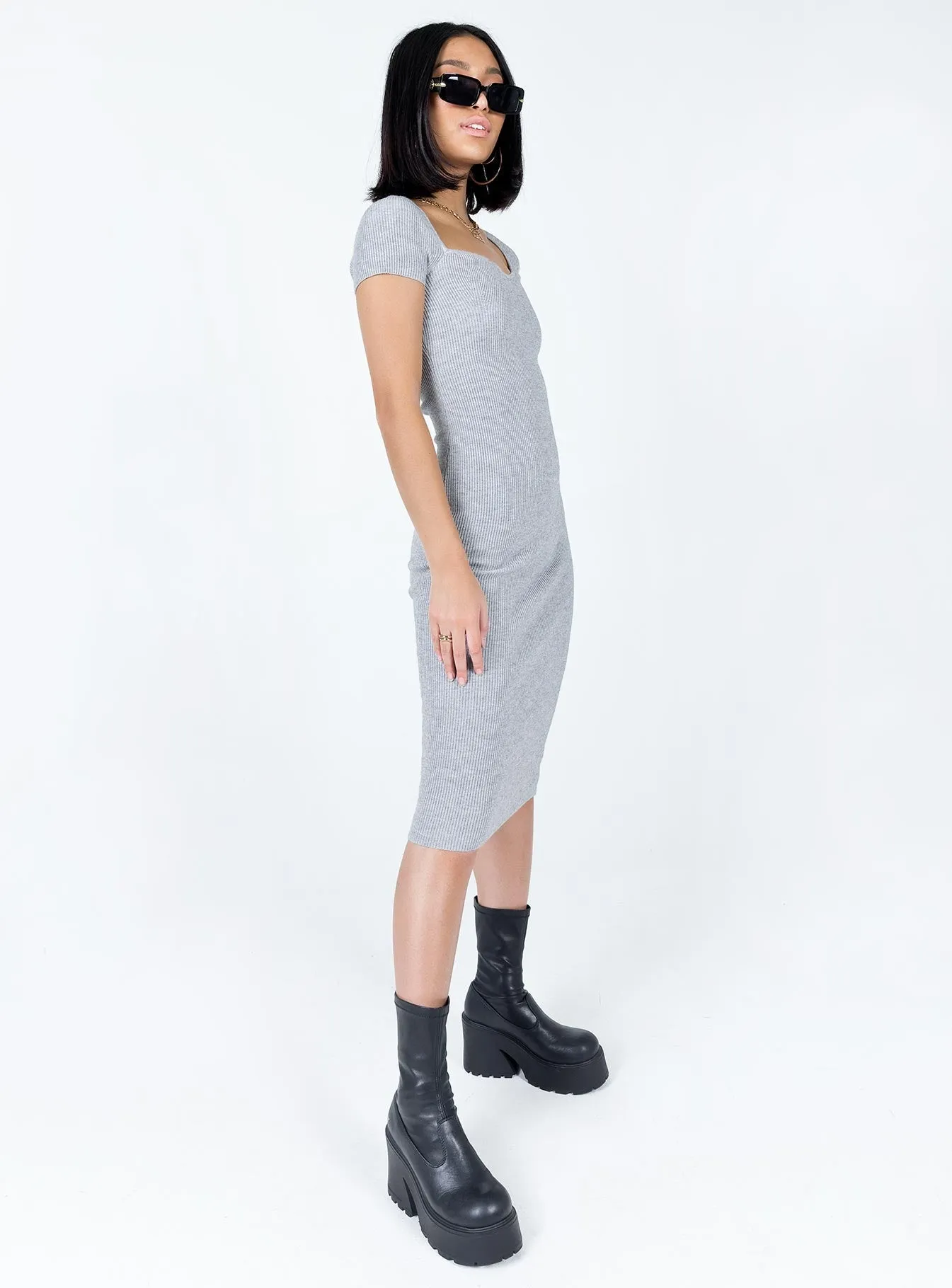 foldable Elegant Vibe Ellisen Midi Dress Grey