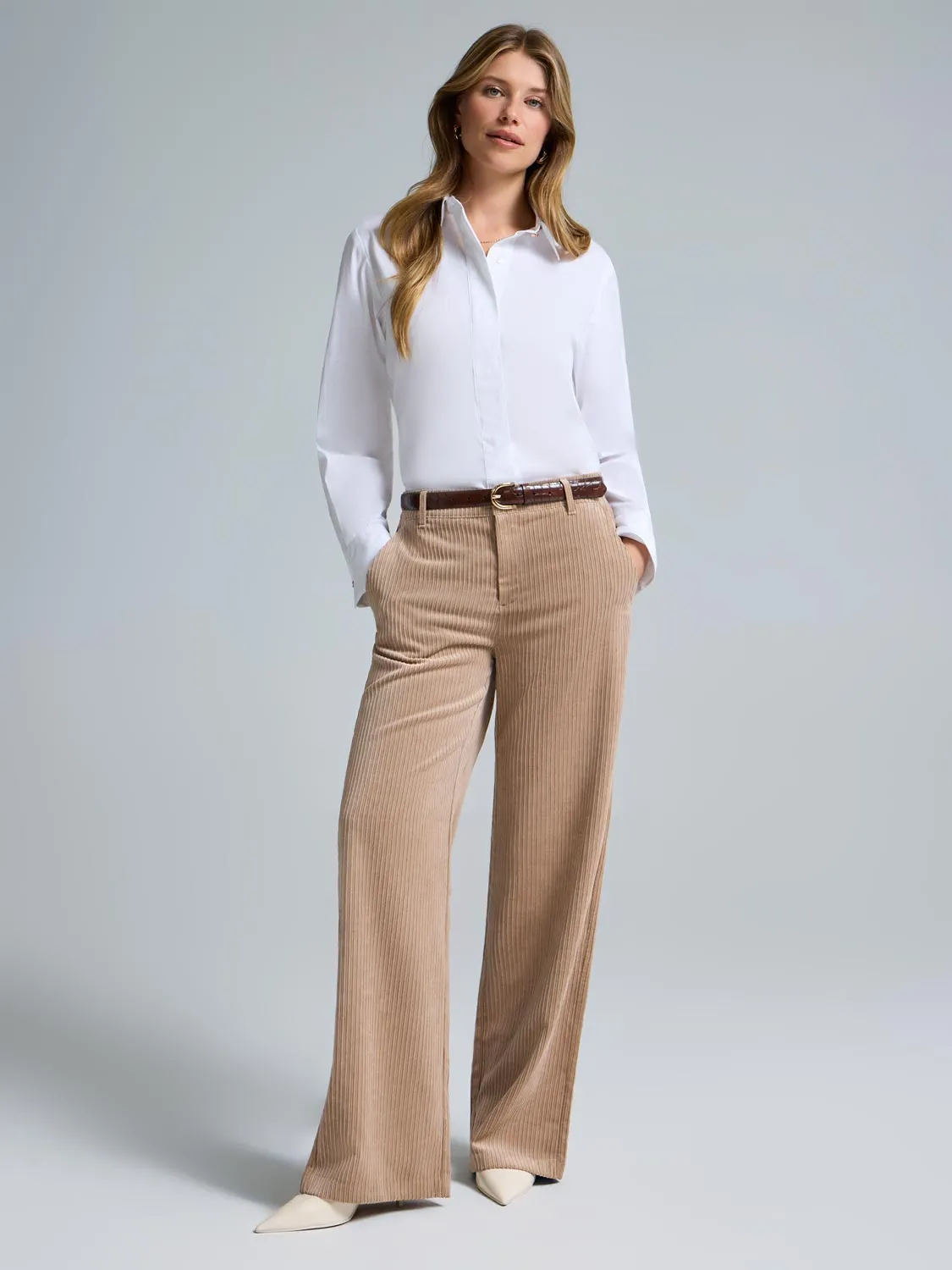 Stretchable Design Wide-Leg Corduroy Pants