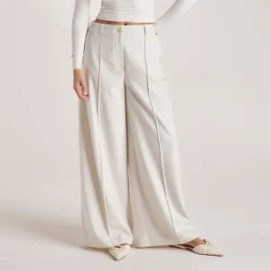 HypoallergenicFabric Wide-Leg Tailored Pants - Cream