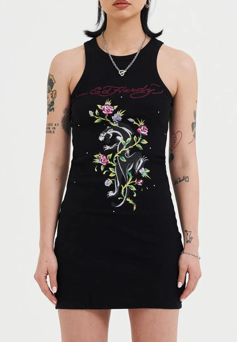 Elegant formal piece Womens Panther And Flowers Diamante Tank Dress - Black