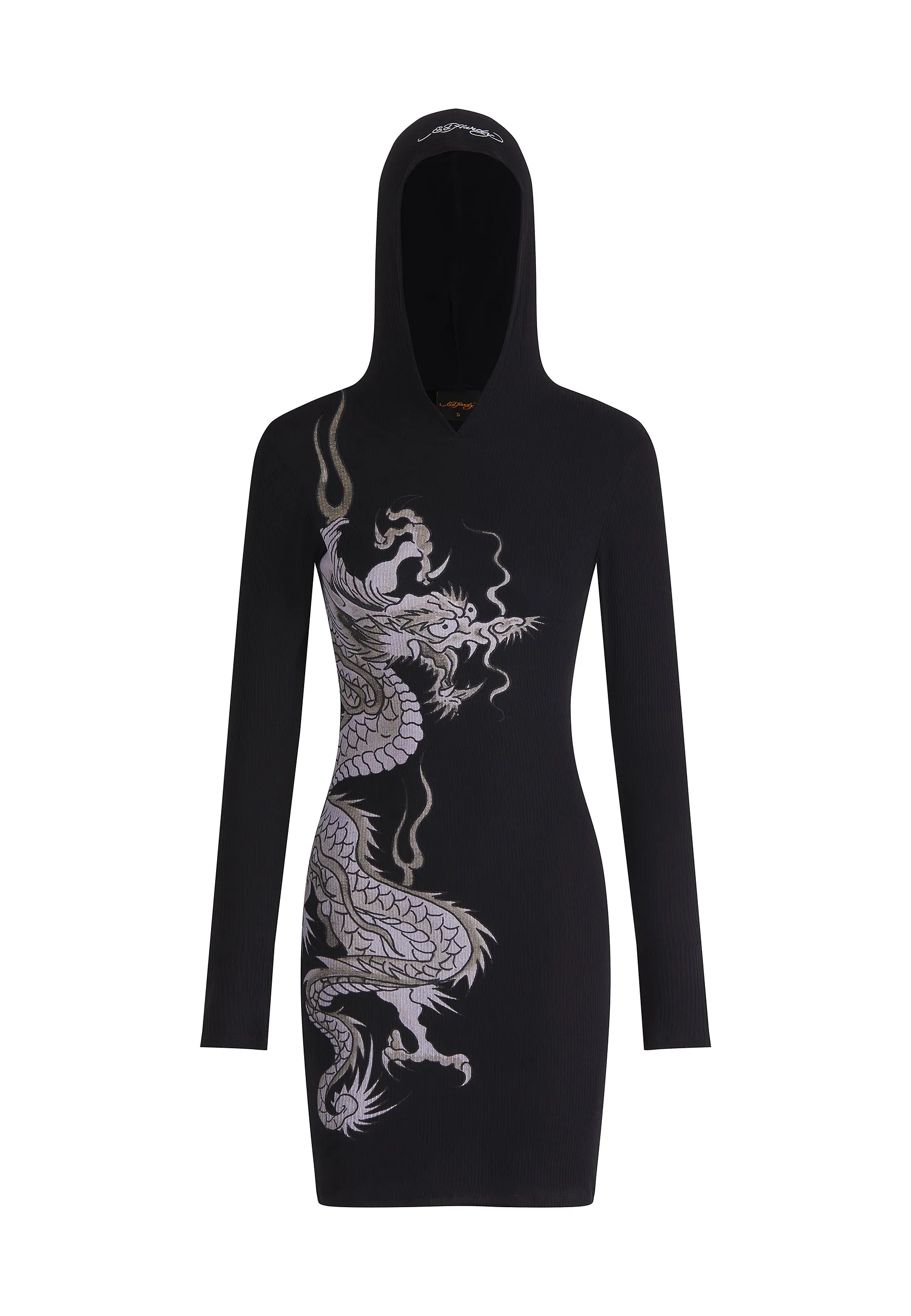 Flexible Comfort Womens Red Dragon Hoodie Dress - Black