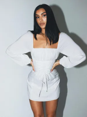 Fauce Long Sleeve Mini Dress Cream Fashion Layers