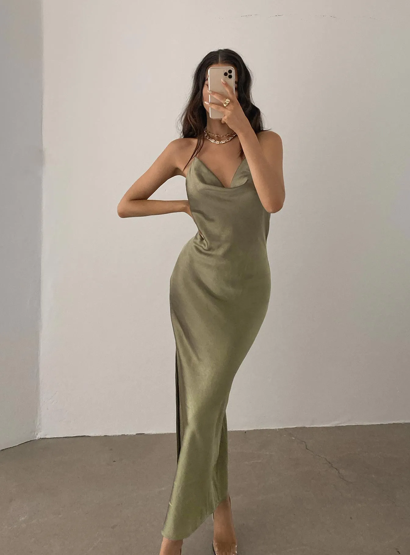 Alissa Midi Dress Green Work Comfort Natural Tones