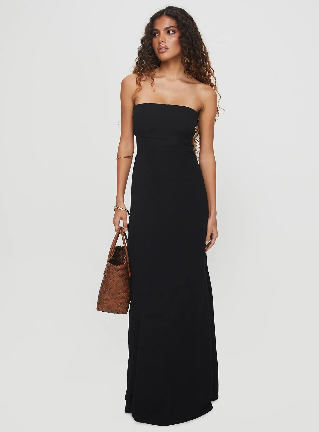 Yahir Strapless Maxi Dress Black Adjustable-Length Soft touch evening dress