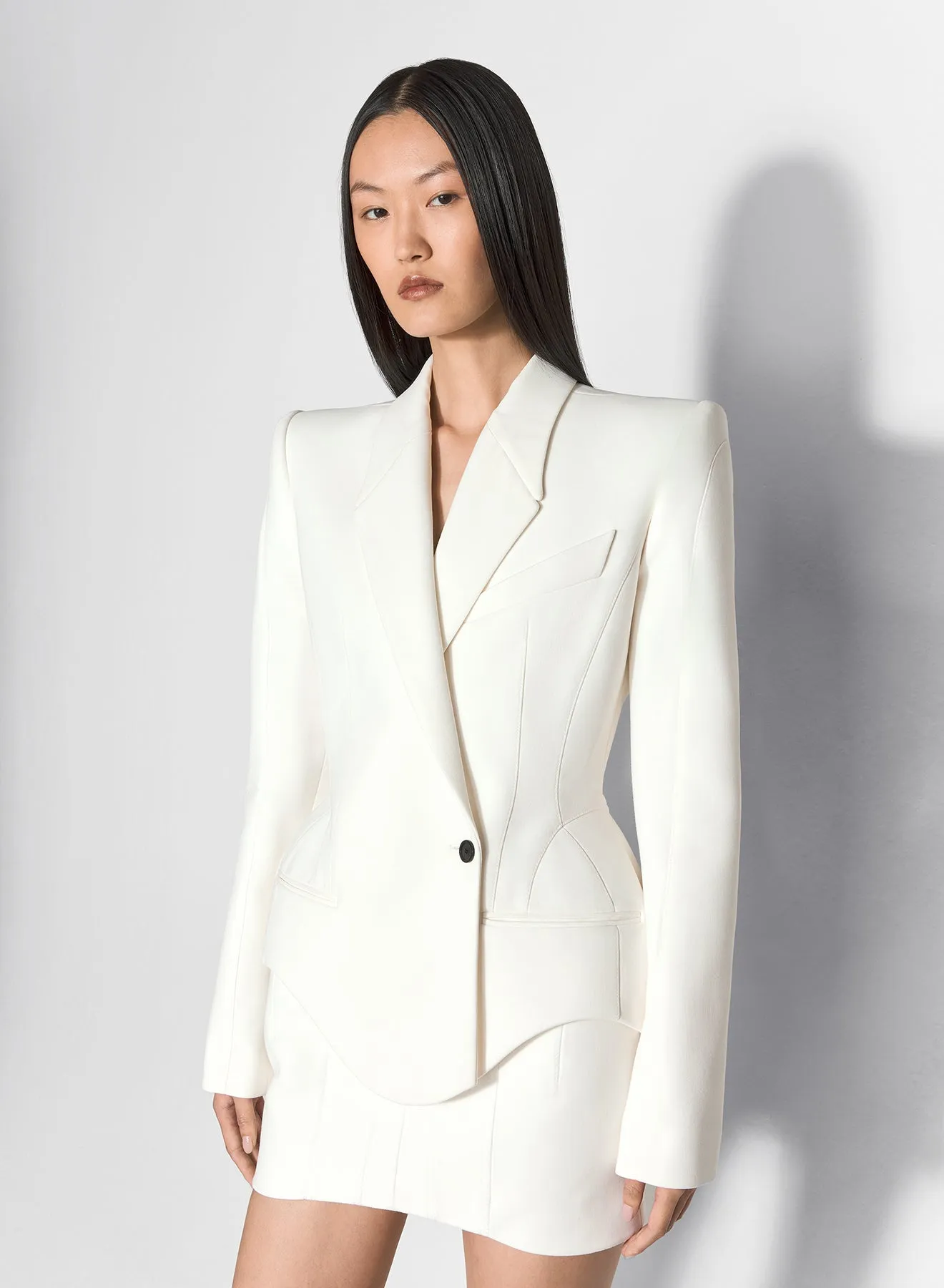 white mugler signature jacket CompactPacking Abrasion Proof Shoulders