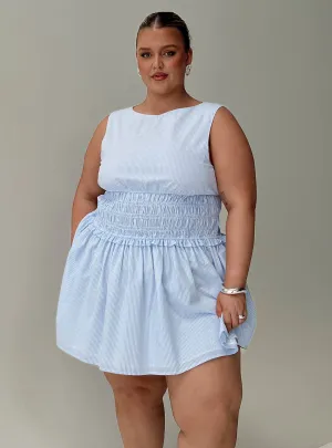 Daily Wear Low-Waist Yennifer Shirred Mini Dress Blue / White Curve