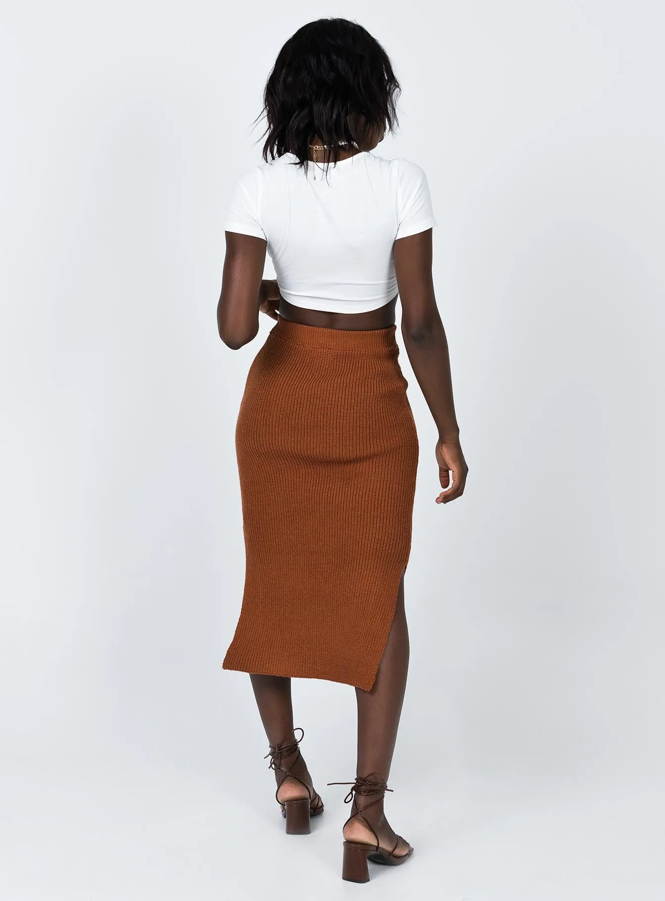 Modern Combo Velvet Finish Zanna Midi Skirt Brown