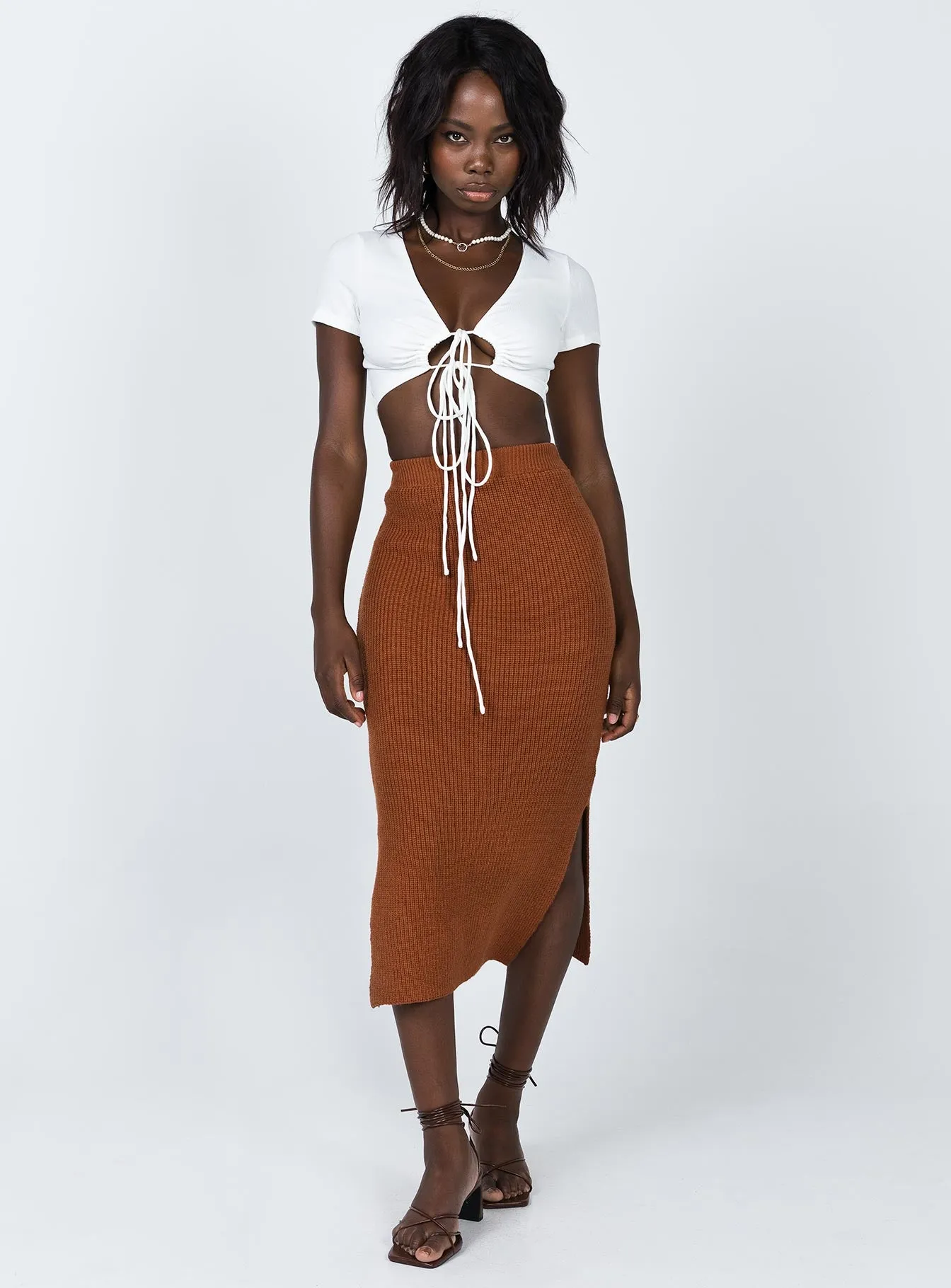 Zanna Midi Skirt Brown Layered Hem